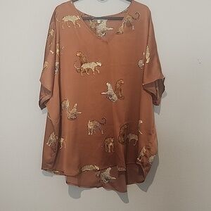JODIFL Rust Brown Leopard Print Short Sleeve Tunic